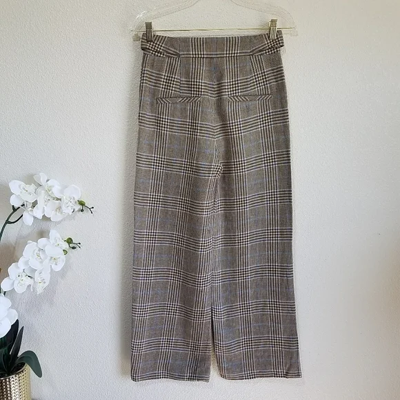 Veronica Beard Hunter Plaid Wide Leg Linen Blend Cropped Pants - Picture 3 of 14